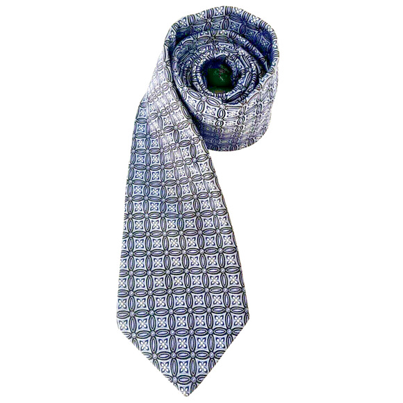 IKE Behar New York Silk Tie Blue Silver Geometric Jacquard Textured Dapper USA - Picture 1 of 6